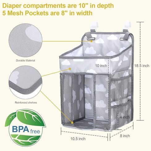 Accmor Changing Table Diaper Organizer, Hanging Diaper Caddy Organizer Stacker for Cribs Changing Table Playard Wall Baby Essentials Storage, Black in Saudi Arabia