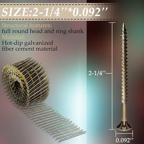 3600 Count Siding Nails, 15-Degree Wire Collated Coil Ring Shank Nails, Full Round Head Hot-Dipped Siding Nailer Attachment Replacement Parts(1 1/2 Inch) in Saudi Arabia