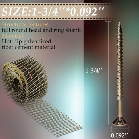 3600 Count Siding Nails, 15-Degree Wire Collated Coil Ring Shank Nails, Full Round Head Hot-Dipped Siding Nailer Attachment Replacement Parts(1 1/2 Inch) in Saudi Arabia