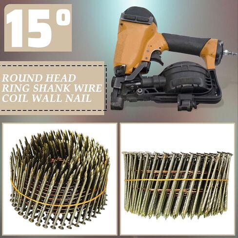 3600 Count Siding Nails, 15-Degree Wire Collated Coil Ring Shank Nails, Full Round Head Hot-Dipped Siding Nailer Attachment Replacement Parts(1 1/2 Inch) in Saudi Arabia