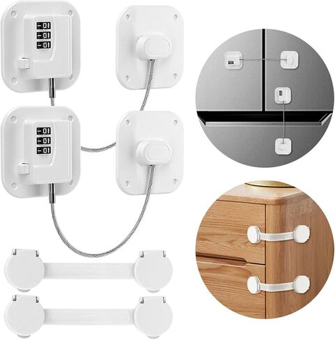 2Pack Refrigerator Lock,Heavy Duty Fridge Lock,Combination Fridge Lock for Fridge, Cabinets,Window,Drawers and Saf-ety Cabinet Lock,Strong Non-Marking Adhesive No Drilling in Saudi Arabia