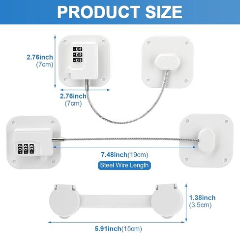 2Pack Refrigerator Lock,Heavy Duty Fridge Lock,Combination Fridge Lock for Fridge, Cabinets,Window,Drawers and Saf-ety Cabinet Lock,Strong Non-Marking Adhesive No Drilling in Saudi Arabia