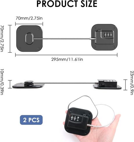 عبوتان من قفل الثلاجة، قفل خزانة مع رمز لسلامة الأطفال، أقفال الثلاجة مع لاصق قوي لا يترك علامات، بدون حفر (أسود) in Kuwait