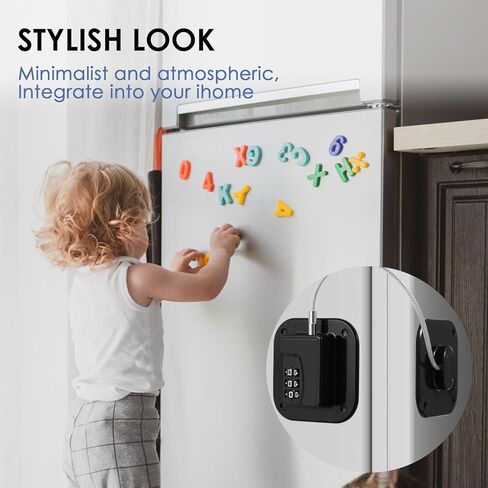 عبوتان من قفل الثلاجة، قفل خزانة مع رمز لسلامة الأطفال، أقفال الثلاجة مع لاصق قوي لا يترك علامات، بدون حفر (أسود) in Kuwait
