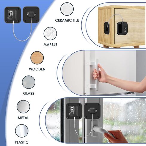 عبوتان من قفل الثلاجة، قفل خزانة مع رمز لسلامة الأطفال، أقفال الثلاجة مع لاصق قوي لا يترك علامات، بدون حفر (أسود) in Kuwait