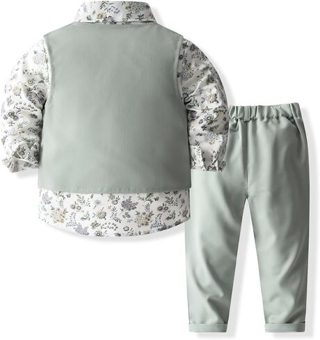 ARTMINE Toddler Boy Clothes Suit Gentleman Wedding Outfits, Formal Dress Shirt+Bowtie+Vest+Pants in Kuwait