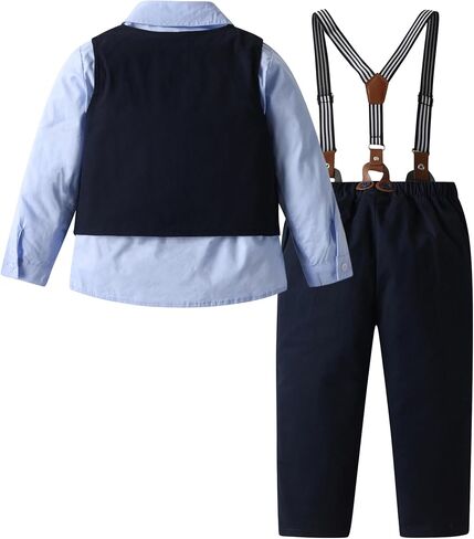 ARTMINE Toddler Boy Clothes Suit Gentleman Wedding Outfits, Formal Dress Shirt+Bowtie+Vest+Pants in Kuwait