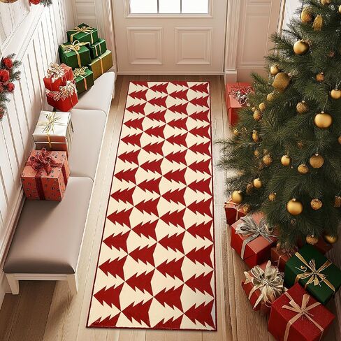 jinchan Christmas Runner Rug 2x5 Hallway Rug Xmas Tree Runner Kitchen Rug Soft Washable Rug Non Slip Holiday Decorative Floor Carpet for Bedroom Bathroom Laundry Entryway Living Room (Green,2x5ft) in Saudi Arabia
