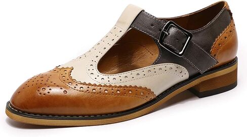 Mona flying Women's Classic Wingtip Oxfords Mary Jane T Strap Flat Leather Shoes for Ladies in Saudi Arabia