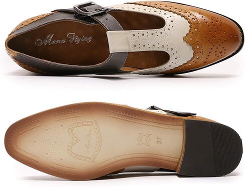 Mona flying Women's Classic Wingtip Oxfords Mary Jane T Strap Flat Leather Shoes for Ladies in Saudi Arabia