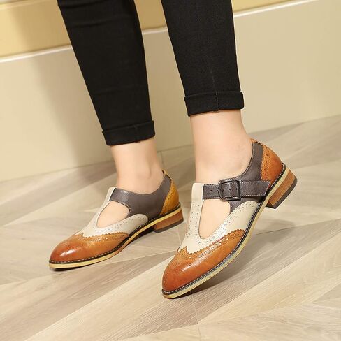 Mona flying Women's Classic Wingtip Oxfords Mary Jane T Strap Flat Leather Shoes for Ladies in Saudi Arabia