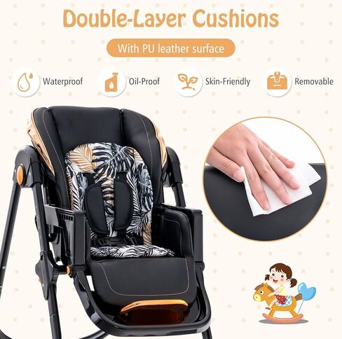 BABY JOY High Chair, Foldable Baby High Chair with Adjustable Height, Backrest & Footrest, Double Removable Tray, Portable High Chair with Wheels for Babies & Toddlers of 6-36 Months (Black) in Saudi Arabia