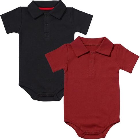 Jimonda Cotton Baby Polo Collared Bodysuit Boys Girls Rompers | Soft Breathable Cotton,Short Sleeve,Classic Polo Collar,Lightweight,Infant outfit clothes,Unisex newborn,Soild Color in Saudi Arabia