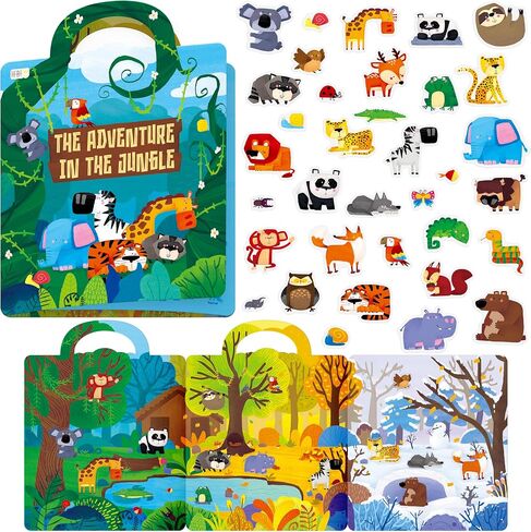Reusable Sticker Book, 35 Farm Animal Static Stickers Waterproof Animals & Insects Decals Matching Game Activity Books Educational Learning Toys for Toddlers Girls Boys Preschooler in Kuwait