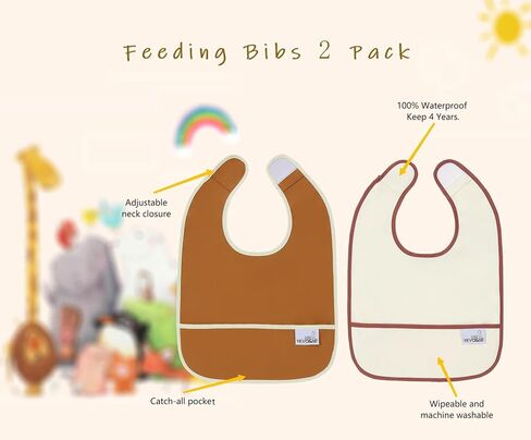 Baby Bibs for Eating Waterproof Baby Bibs Baby Feeding Bibs 2 Packs Washable Baby Food Bibs 6-24 Months in Saudi Arabia