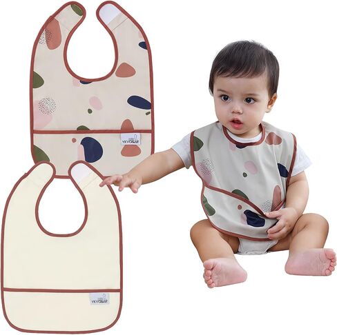 Baby Bibs for Eating Waterproof Baby Bibs Baby Feeding Bibs 2 Packs Washable Baby Food Bibs 6-24 Months in Saudi Arabia