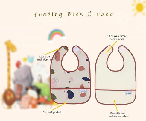 Baby Bibs for Eating Waterproof Baby Bibs Baby Feeding Bibs 2 Packs Washable Baby Food Bibs 6-24 Months in Saudi Arabia