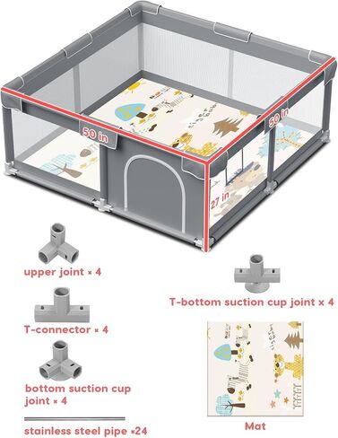 Baby Playpen Baby Play Pen for Babies and Toddlers Safe Anti-Fall Baby Play Yards Indoor & Outdoor Sturdy Safety Baby Activity Center with Soft Breathable Mesh Baby Fence 50×50 Inch in Saudi Arabia