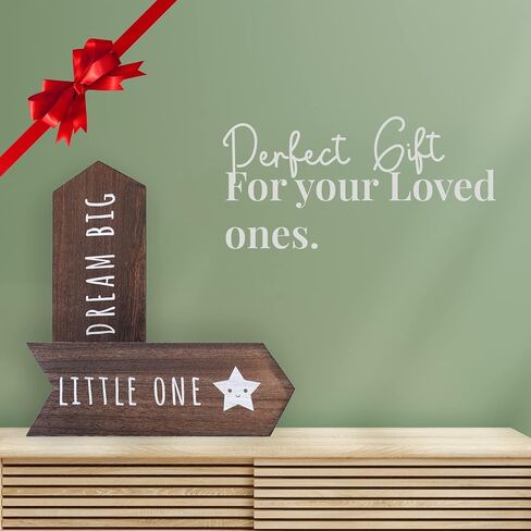 Dream Big Little One Sign - 2 Pcs Nursery Wall Decor, Moon and Stars Gender Neutral Nursery Decor, Rustic Wooden Arrow Playroom Art, Boy Girl Toddler Woodland Decoration, 14 x 5 inch, Brown in Saudi Arabia