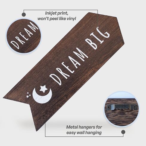 Dream Big Little One Sign - 2 Pcs Nursery Wall Decor, Moon and Stars Gender Neutral Nursery Decor, Rustic Wooden Arrow Playroom Art, Boy Girl Toddler Woodland Decoration, 14 x 5 inch, Brown in Saudi Arabia