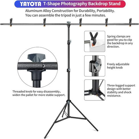 Black White Backdrop with Stand Kit 5x6.5FT, 2-in-1 Photo Background | Portable, adjustable, carry bag & 5 clamps, photo backdrop with T shape stand, for photography video meeting in Saudi Arabia