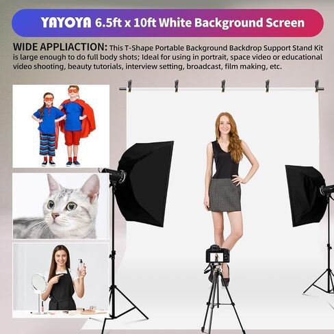 Black White Backdrop with Stand Kit 5x6.5FT, 2-in-1 Photo Background | Portable, adjustable, carry bag & 5 clamps, photo backdrop with T shape stand, for photography video meeting in Saudi Arabia