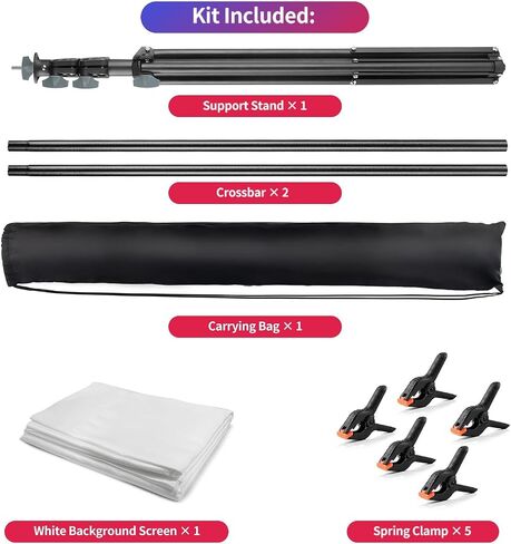 Black White Backdrop with Stand Kit 5x6.5FT, 2-in-1 Photo Background | Portable, adjustable, carry bag & 5 clamps, photo backdrop with T shape stand, for photography video meeting in Saudi Arabia