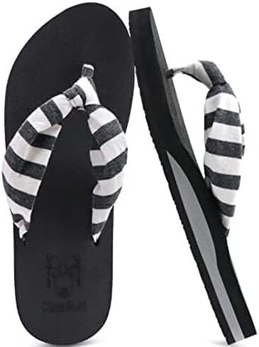 KuaiLu Flip Flops للنساء مع قوس دعم اليوغا حصيرة مريحة الصيف الشاطئ المشي ثونغ وسادة الصنادل الانزلاق على داخلي في الهواء الطلق أسود حجم 8 in Kuwait