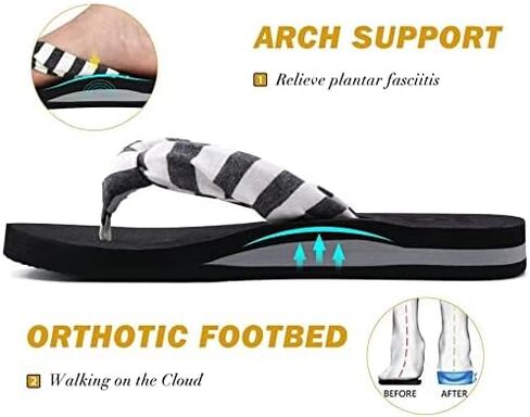 KuaiLu Flip Flops للنساء مع قوس دعم اليوغا حصيرة مريحة الصيف الشاطئ المشي ثونغ وسادة الصنادل الانزلاق على داخلي في الهواء الطلق أسود حجم 8 in Kuwait