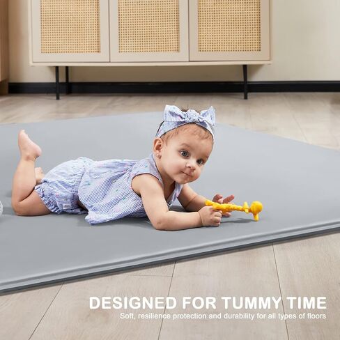 ANGELBLISS Baby Playpen Mat, 63"x 47"x 1.18" Self-Inflating Play Mat for Babies and Toddlers, Roll Up & Waterproof Foam Crawling Mat for Floor, Portable Playmat for Babies with Travel Bag Grey in Saudi Arabia