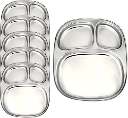 4 Pack Stainless steel Plates 3 section divided Dinner Plates - Portion Control Plates - Baby Feeding Compact Oval Trays for Kids Toddlers - Camping Dishes in Saudi Arabia