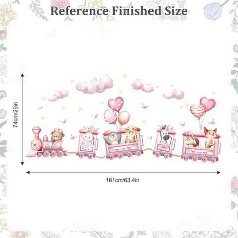 Pink Animal Train Wall Decals, Safari Bear Rabbit Zebra on Outing Wall Stickers Peel and Stick Jungle Wall Decal Self Adhesive Wall Art Sticker for Girls Baby Nursery Kids Room Home Decor in Kuwait