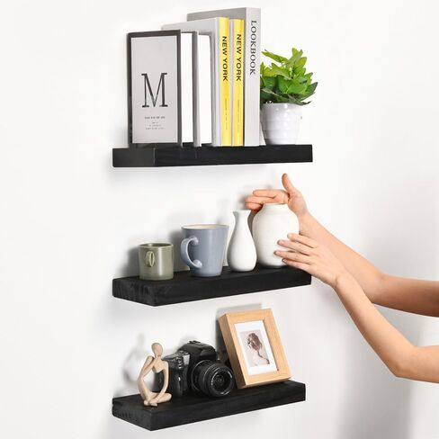 Wood Floating Shelves 16 inch Set of 3, Bathroom Shelves for Wall Mounted, Rustic Wooden Wall Shelves DIY for Kitchen, Living Room, Bedroom, 16 x 5.8 x 1.5 inch in Saudi Arabia