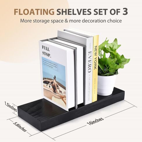 Wood Floating Shelves 16 inch Set of 3, Bathroom Shelves for Wall Mounted, Rustic Wooden Wall Shelves DIY for Kitchen, Living Room, Bedroom, 16 x 5.8 x 1.5 inch in Saudi Arabia