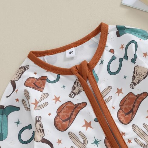 Western Baby Girl Boy Clothes Long Sleeve Cow Print Romper Zipper Bodysuit Jumpsuit One Piece Fall Winter Outfit in Saudi Arabia