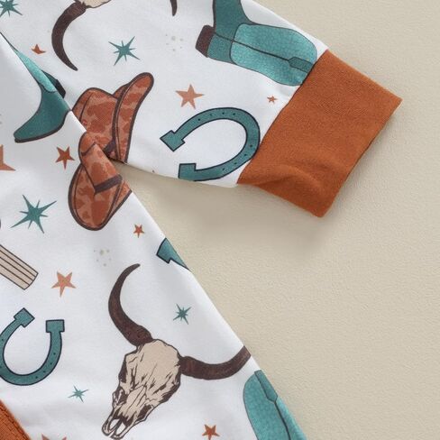 Western Baby Girl Boy Clothes Long Sleeve Cow Print Romper Zipper Bodysuit Jumpsuit One Piece Fall Winter Outfit in Saudi Arabia