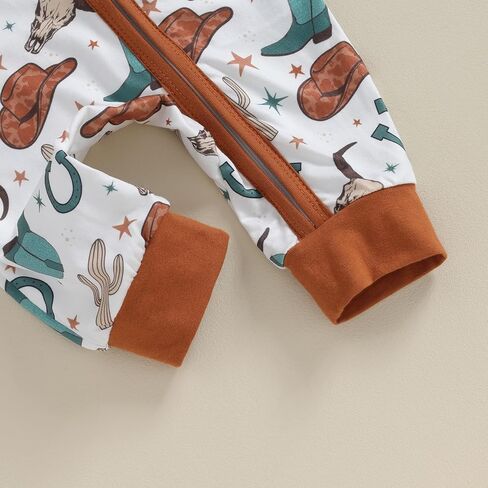 Western Baby Girl Boy Clothes Long Sleeve Cow Print Romper Zipper Bodysuit Jumpsuit One Piece Fall Winter Outfit in Saudi Arabia