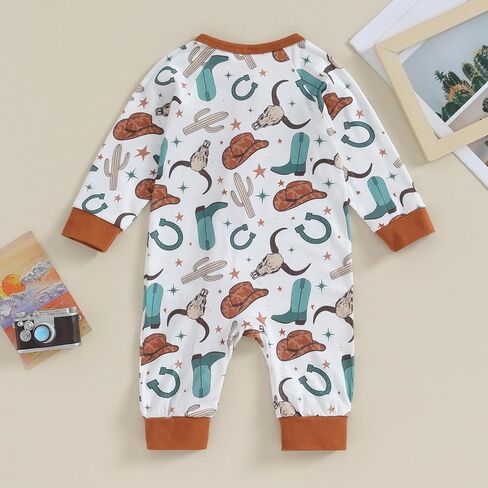Western Baby Girl Boy Clothes Long Sleeve Cow Print Romper Zipper Bodysuit Jumpsuit One Piece Fall Winter Outfit in Saudi Arabia