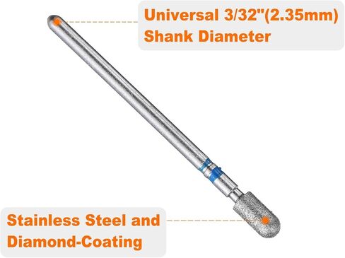 HARFINGTON 120-140 Grits Diamond Grinding Bit 3.5mm رأس كروي أسطواني 2.35mm عرقوب 7mm طول الحجر الرملي لقم الثقب أداة دوارة لطحن زجاج السيراميك، تلميع، أزرق in Saudi Arabia