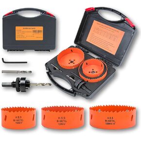 Hole Saw Kit for Metal and Wood Plastic Project, Bi-Metal Hole Saw Set with Case and Arbor, 3", 4" and 4-1/4", Hole Cutter with Flat and Smooth Cutting Drilling Edge, Fast Chip Removal in Saudi Arabia