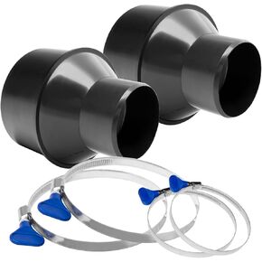 POWERTEC 70338-P2V 4 Inch Hose to 2-1/2 Inch Hose Cone Reducer w/Stainless Steel Thumb Screw Hose Clamps, Dust Collection Fittings for Dust Collection Hose, Dryer Vent Hose & Shop Vacuum Hose