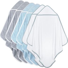 Chumia 6 Pack Baby Hooded Towels Baby Bath Towel Absorbent Soft Hooded Towel for Babies Shower Essentials Hooded(White, Gray, Blue, Simple Design)