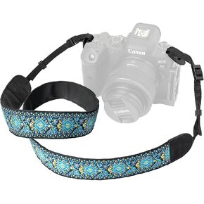 waka Camera Strap for All DSLR/SLR Cameras, Vintage Embroidered Double Layer Universal Neck Shoulder & Crossbody Strap for Canon Nikon Sony Compatiable, Gifts for Photographers, Blue
