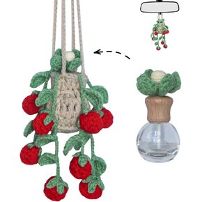 Crochet Car Air Freshener，12ml Empty Refillable Car Diffuser Bottle with Cute Potted Plants Car Mirror Hanging Accessories Car Air Hanging Fragrance Oil Diffuser,Long Lasting Car Diffuser Bottle