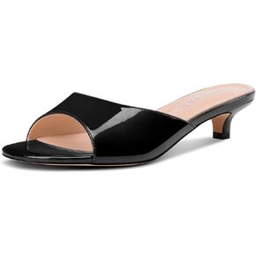 TNYNFBEB Womens Low Kitten Heel Peep Open Toe Mules Shoes Sandals Slingback Wedding Prom Dress Patent Leather Summer 1.4 Inches Heels