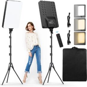 2-Pack 24'' LED Video Light Kit, Heorryn 2800-7500K Dimmable Photography Lighting with Remote and 75inches Stand, CRI 96+ Studio Lights for TikTok, YouTube, Game Streaming, Video Photography