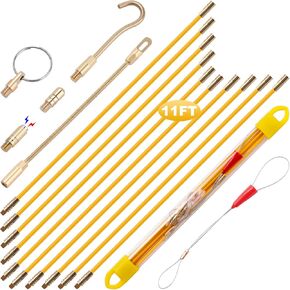 22FT Fiberglass Running Electrical Wire Cable Pulling Fish Tape kit in a Carrying Case Through Wall Cable Snake Rods Electrical Tools Kit with Different Attachments