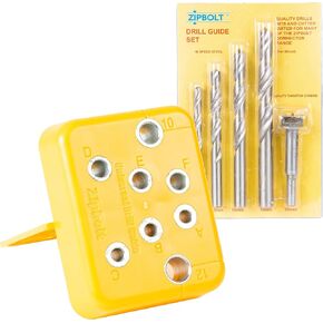 Zipbolt 40.280 Universal Drill Guide Handrail Railbolt Installation Jig with HSS 6.5mm, 8.5mm, 10mm, 12mm, Drill Bits and a 25mm Carbide-Tipped HSS Forstner Bit