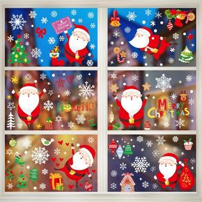 286 PCS Christmas Snowflake Window Clings Stickers for Glass, 10 Sheet Large Double-Sided Xmas Decals Decorations Holiday Snowflake Santa Claus Decals for Party