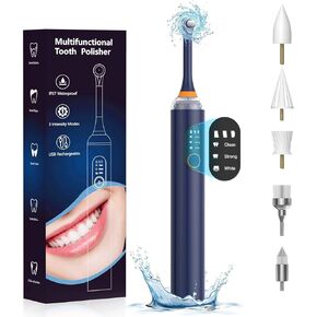 Tooth Polisher, Tooth Whitening Kit for Teeth Cleaning and Whitening, Rechargeable Teeth Polisher for People/Pets,Teeth Cleaning Kit with 5 Brush Heads,3 Speed Modes, Waterproof(Blue)
